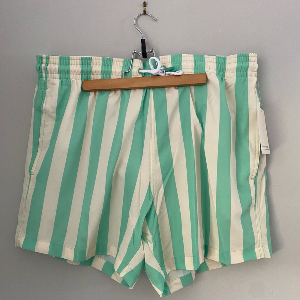 Mens NWT New Trunks Surf & Swim Beachwear green stripe swim trunks shorts XL